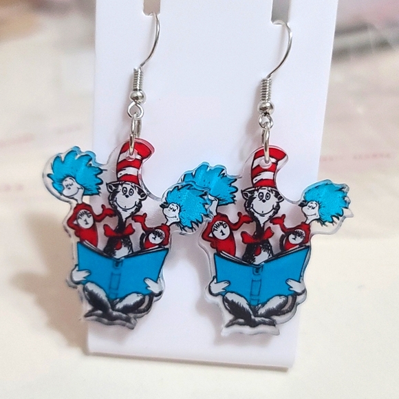 UNIVERSAL Cat in the Hat w Thing 1, Thing 2 - dangle earrings, NWT - Picture 3 of 3